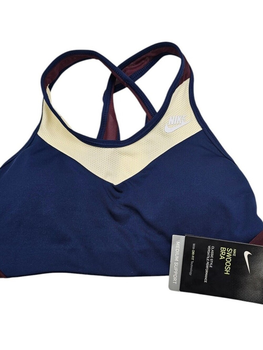 Nike Womens Sz XS Classic Style Swoosh Bra Blue Medium Support NEW